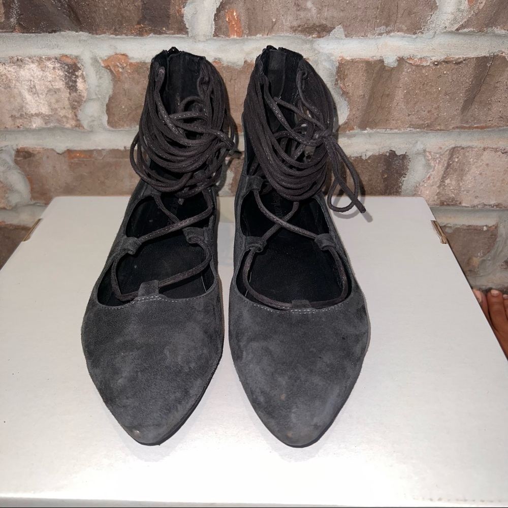 Blue suede flats